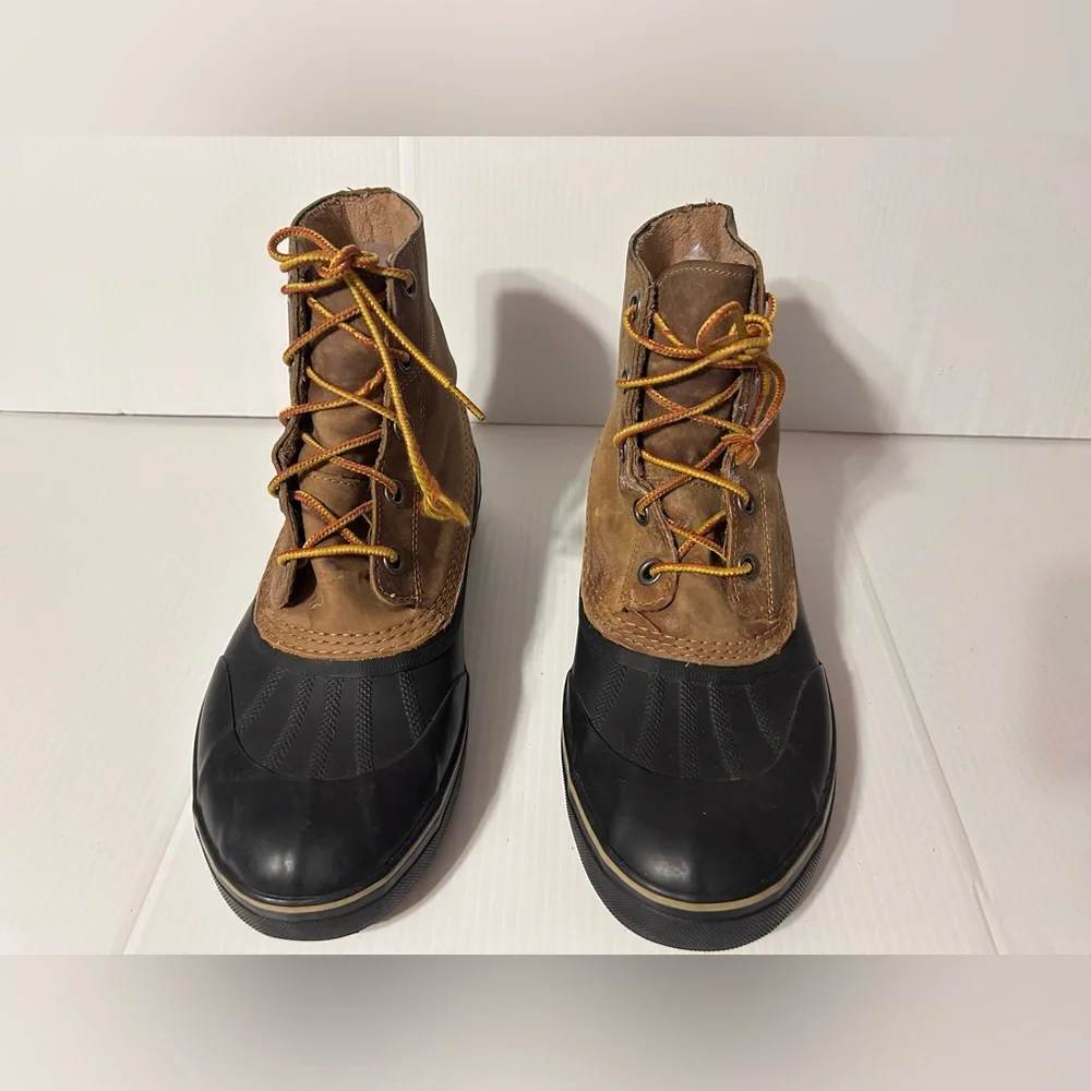 SOREL brown leather-upper rubber duck winter waterproof boots men size 10.5